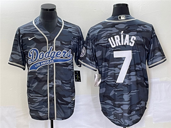 Men's Los Angeles Dodgers #7 Julio Urías Gray Camo Cool Base With Patch Stitched Baseball Jersey